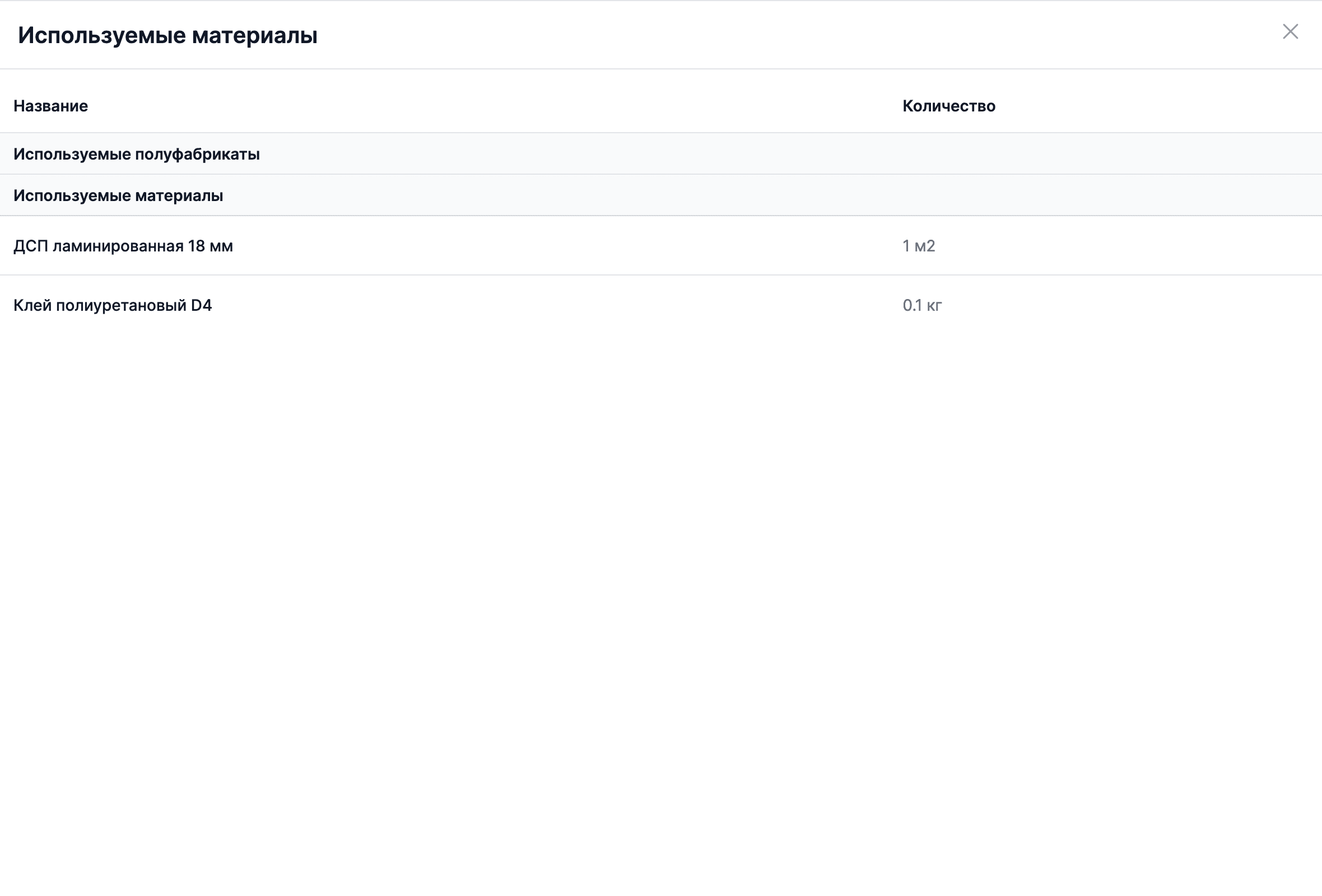 Список используемых операций в терминале в приложении MES Planner